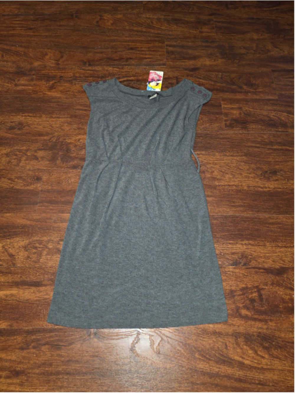 Rhapsody Womens Gray Sleeveless Knit Sweater Dress Button Shoulder Large‎ NWT